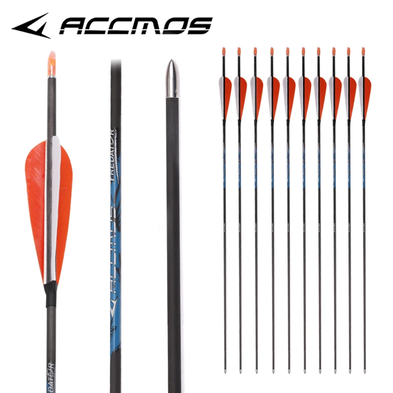 6/12pcs ID 4.2mm Pure Carbon Arrow with 4'' Turkey Feather Sp300 350 400 500 600 700 800 900 1000 Archery Bow Hunting Shooting