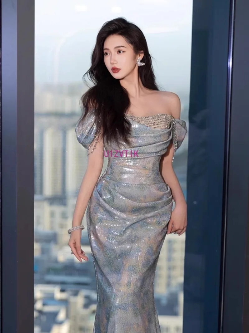 

Вечернее платье Lnog с открытыми плечами, новинка 2025, элегантное платье для выпускного вечера с блестками, платье русалки с открытой спиной, вечерние, свадебные, торжественные, платья