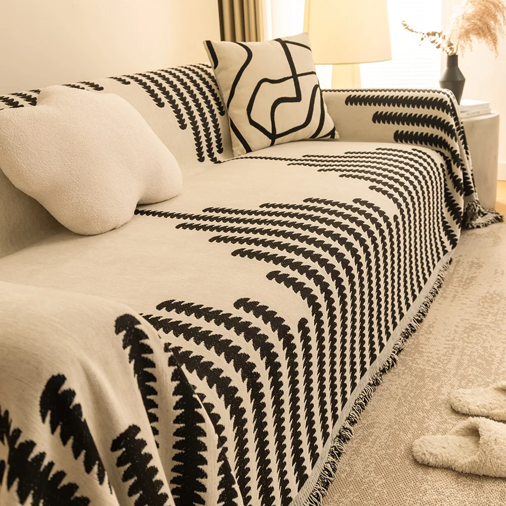 Chenille Fabric Sofa Blanket Nordic Style Universal Throw Blankets with Tassel for Living Room Four Seasons Couch Protector