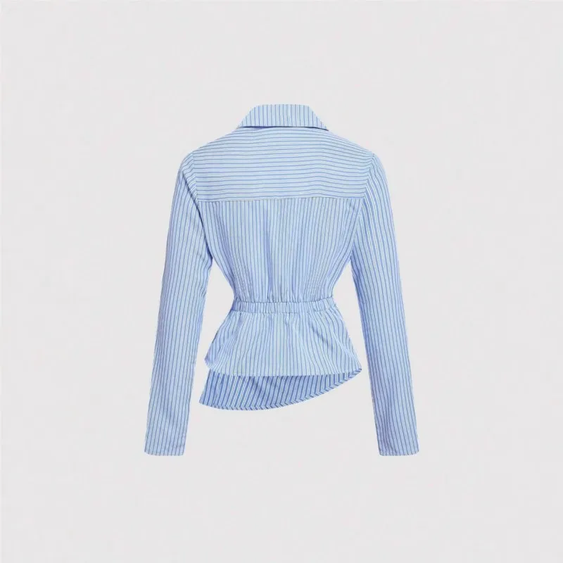 Fashion Striped Shirt For Female Casual Long Sleeve V Neck Button Shirts Tops Women's Clothing Office High Street Clothes Spring