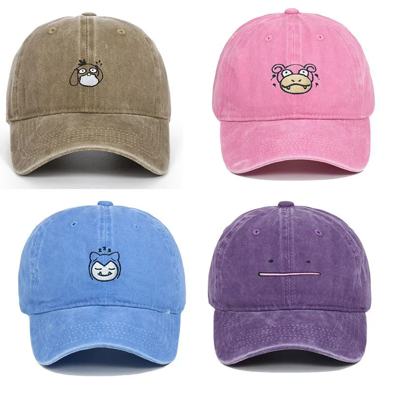 Anime Pokemon Stickerei Baseballkappe Gewaschene Baumwolle Dad Hat Niedliche Cartoon Freizeit-Sonnenhüte für Männer Frauen Mädchen Fans Perfekte Geschenke