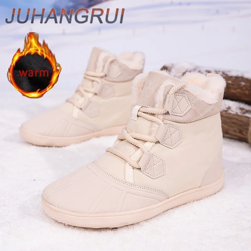 Womens Winter Snow Booties Warm Ankle Shoes Outdoor Hiking Shoes Fur Warm Plush Boot Casual Snow Boots Anti-Slip Wear-Resistant