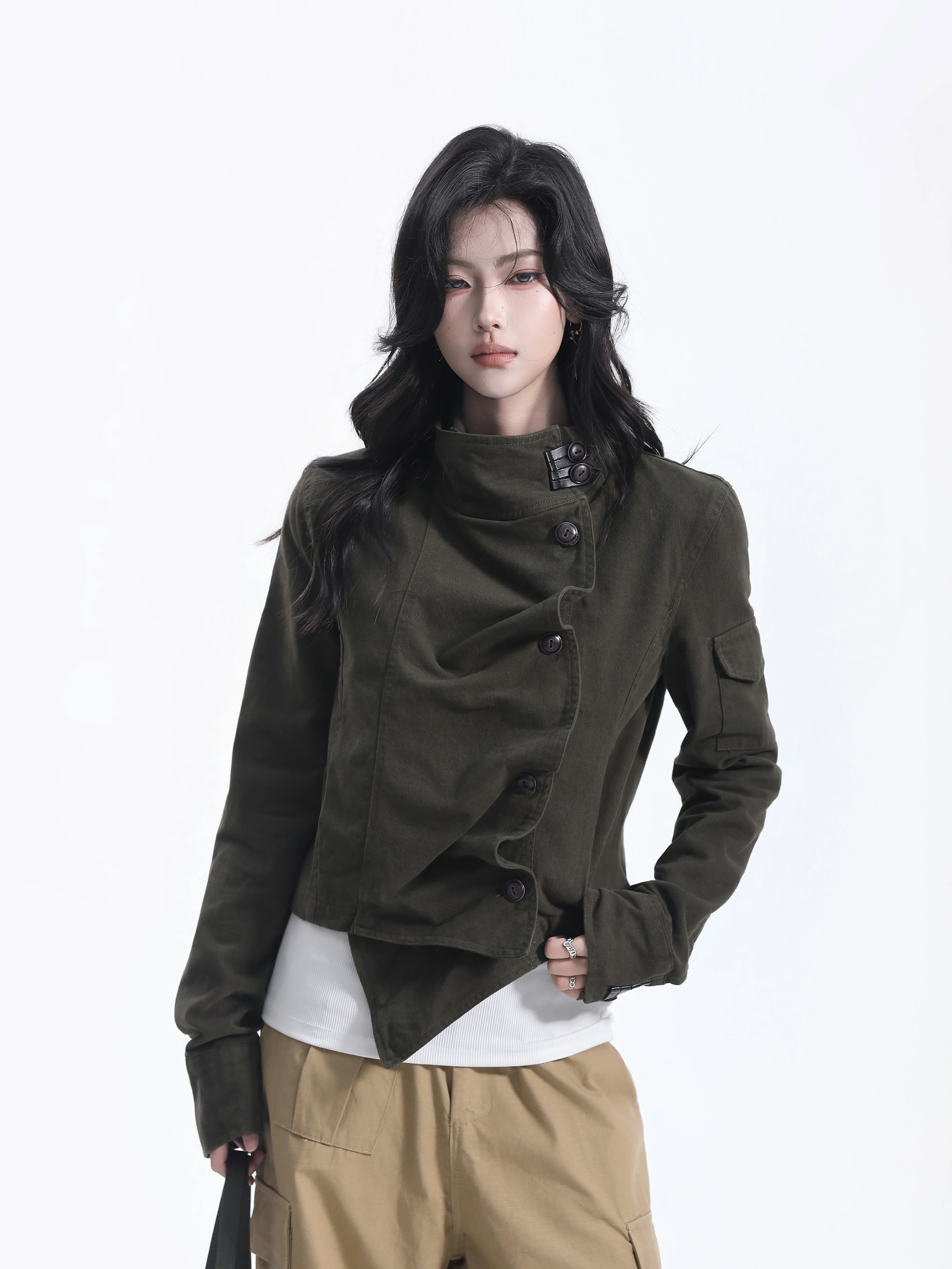 Small Ball Ball Lightweight Deconstructed Stand Collar Short Jacket Women's Asymmetrical Design High Street Cool Outerwear