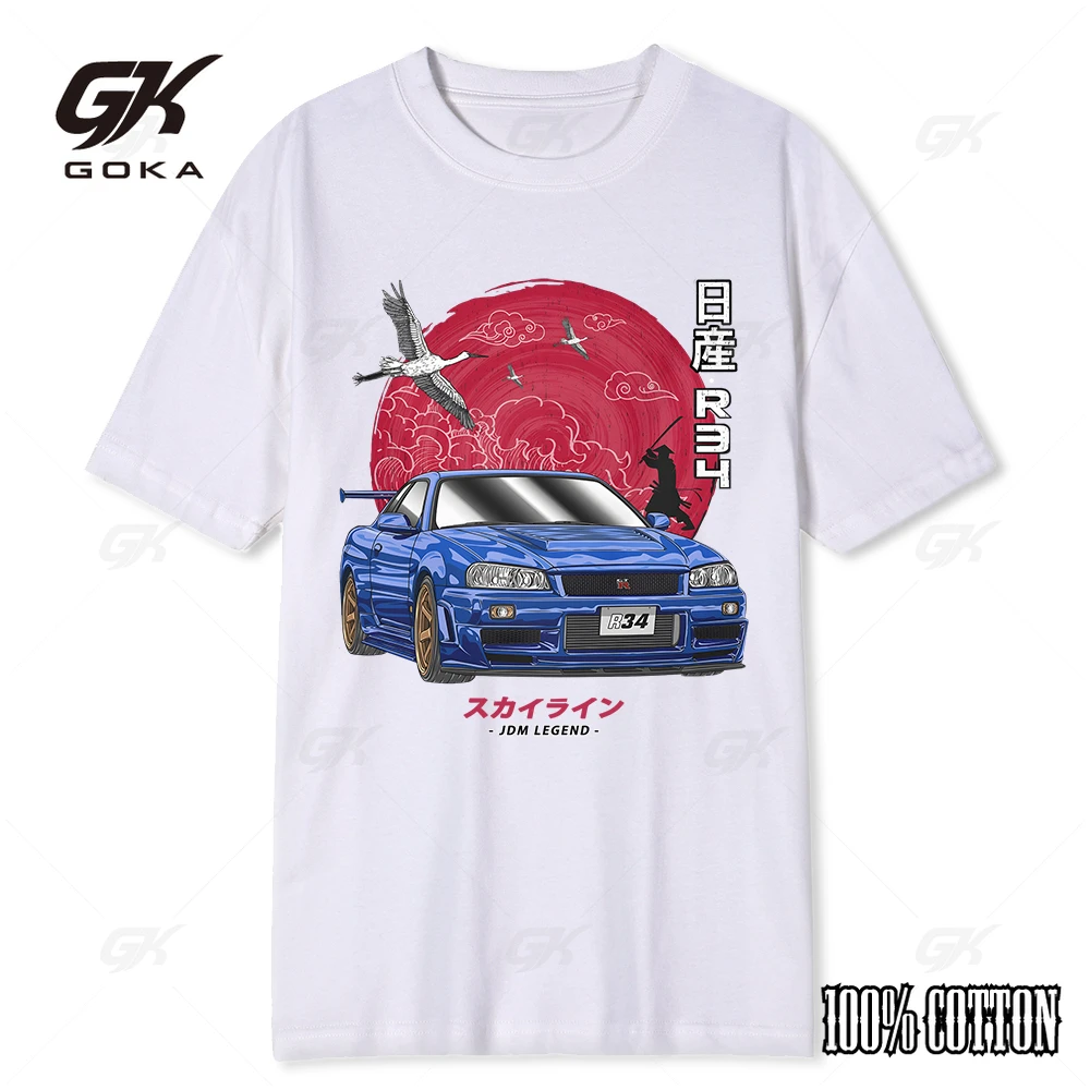 Cotton Initial D T Shirt Men Women Harajuku Aesthetic Oversize T-Shirt Funny Vintage Car T Shirts Nissan Skyline R34 Tee Shirt