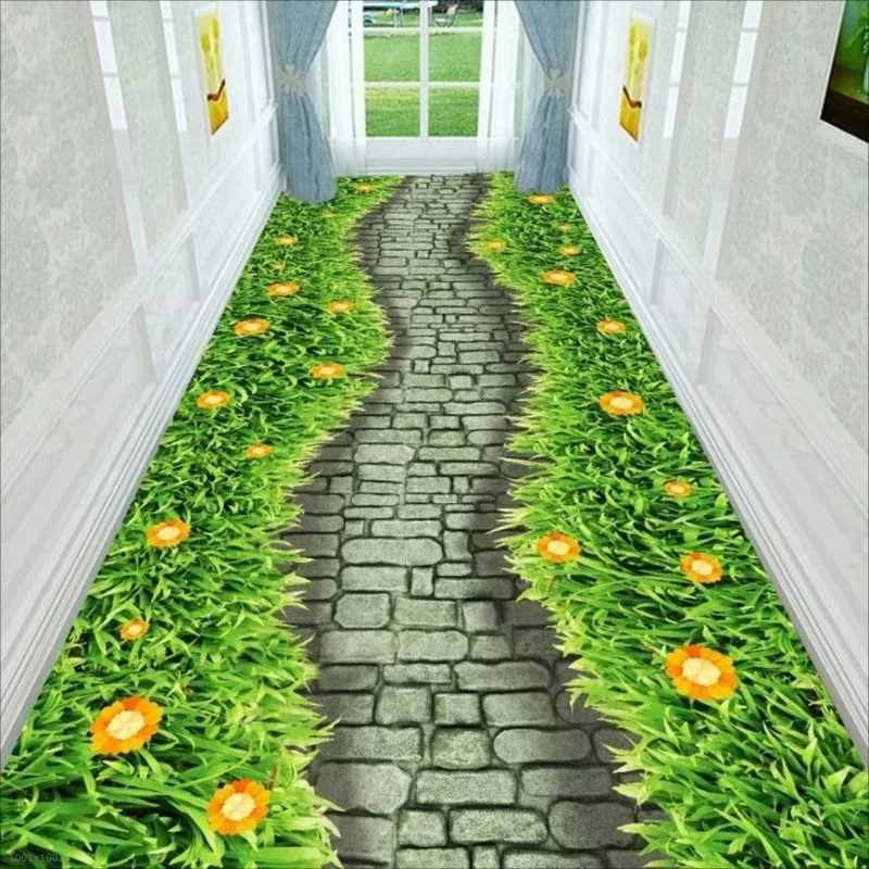 3d European Long Corridor Carpets Living Room Decoration Hallway Anti-skid Floor Mat Staircase Hotel Lobby Area Rug Customizable