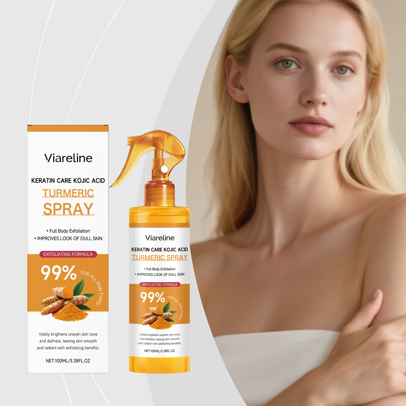 Soothing Turmeric Keratin‑care Spray, soft purifying formula, conditions silky body skin for ample hydrating nourishment