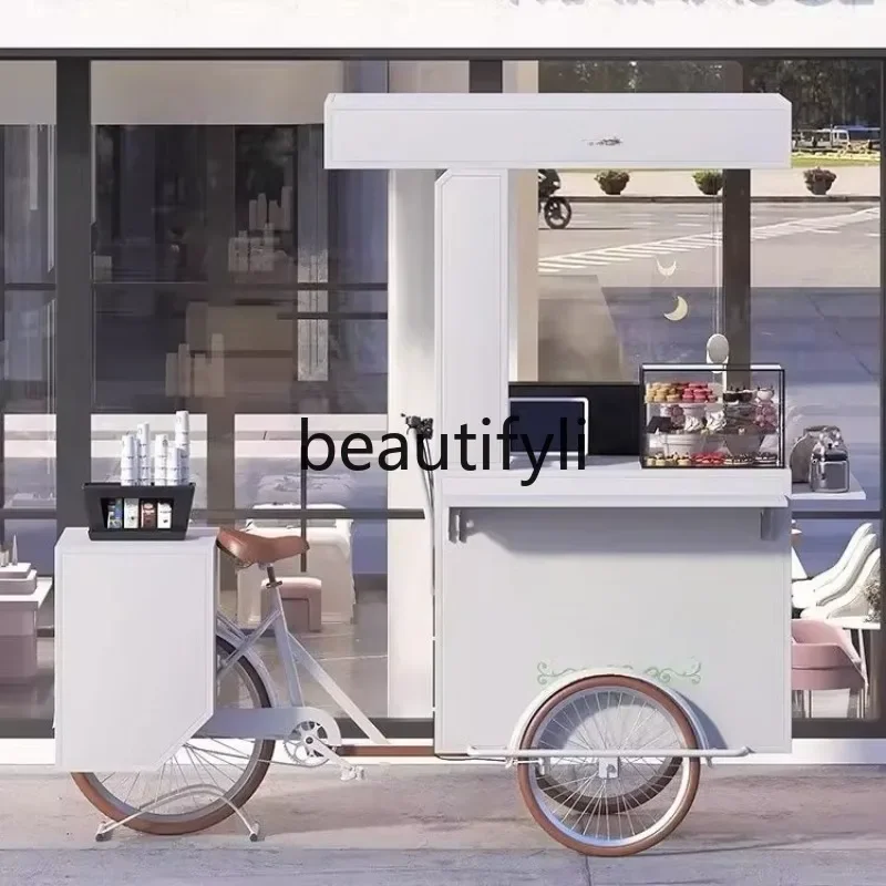 yj21 Snack Cart Stall Night Market Tricycle Reverse Riding Donkey Trendy Shop Decorative Flower  Mobile Coffee Barista Milk Tea view 5