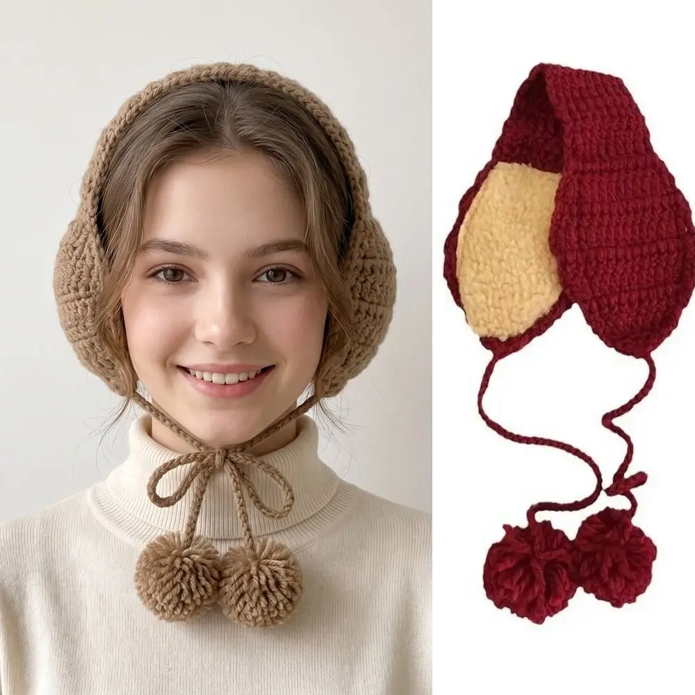 Windproof Winter Lace Up Earmuffs Foldable Y2k Women Plush Ear Cover Acrylic Fibers Warmer Warm Knitted Scarf Cold Weather