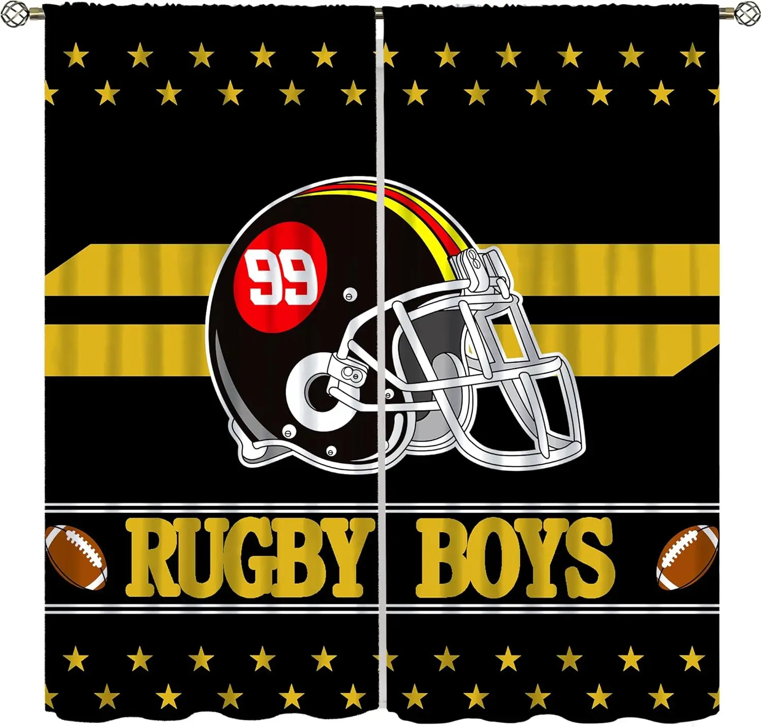 Sports Rugby Curtains, Cartoon Cool Sports Games Rugby Balls Window Drapes for Kids Nursery Bedroom and Living Room Decor