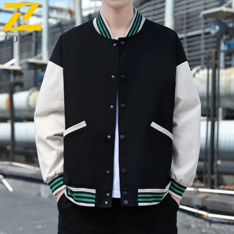 COMXZ 2025 Men Pure Cotton Heavy Industry Embroidery Long Sleeve American Vintage Mens Baseball Jacket lightweight windbreaker