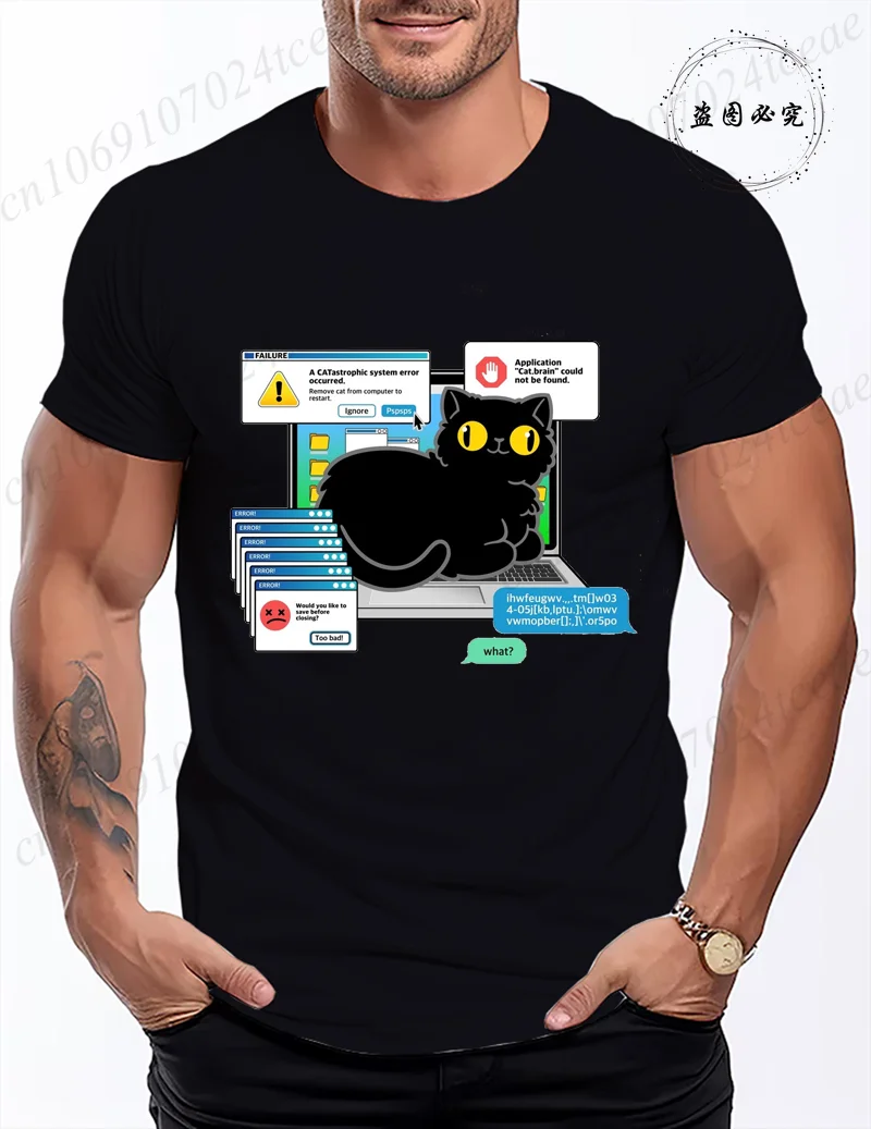 Camiseta de verano para hombre y mujer, ropa de moda, ropa divertida para ordenador portátil, Error de gato, camiseta de ordenador Viny, camisetas programadoras, camisetas Geek
