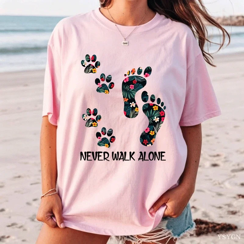 Dog Paw & Human Footprint T-Shirt Summer Women Tracksuit O-Neck Pullover Tops Breathable Sportswear Harajuku Fashion Streetwear