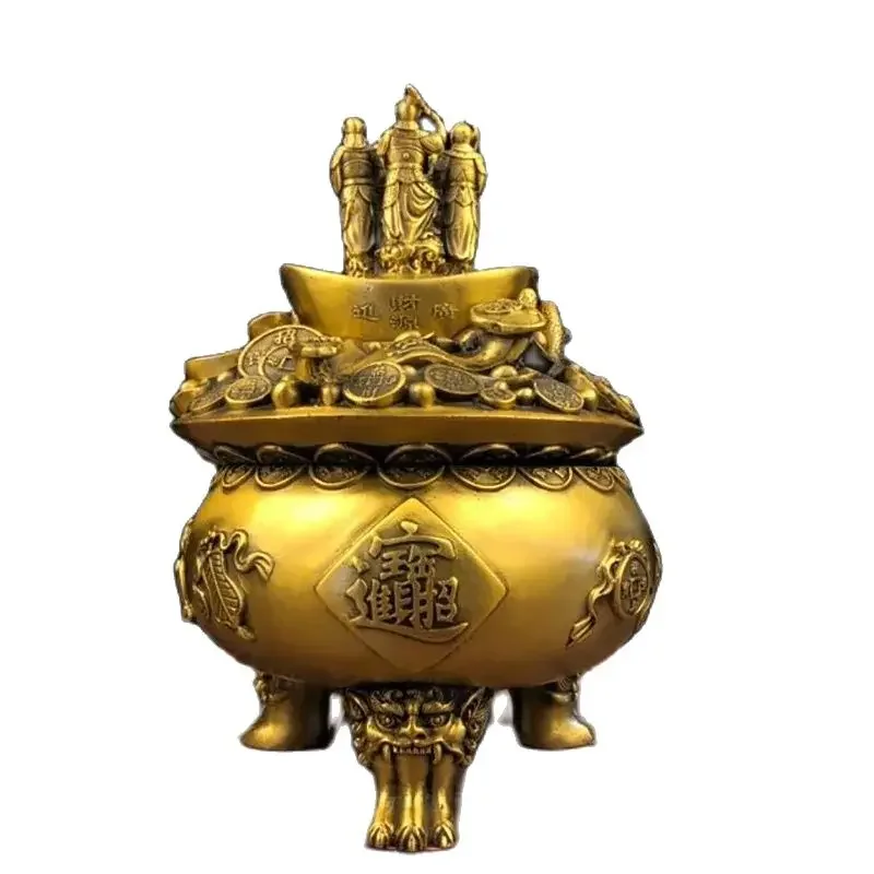 Wholesale precision brass treasure pot home living room decoration brass five way God of Wealth three-layer treasure pot worshi