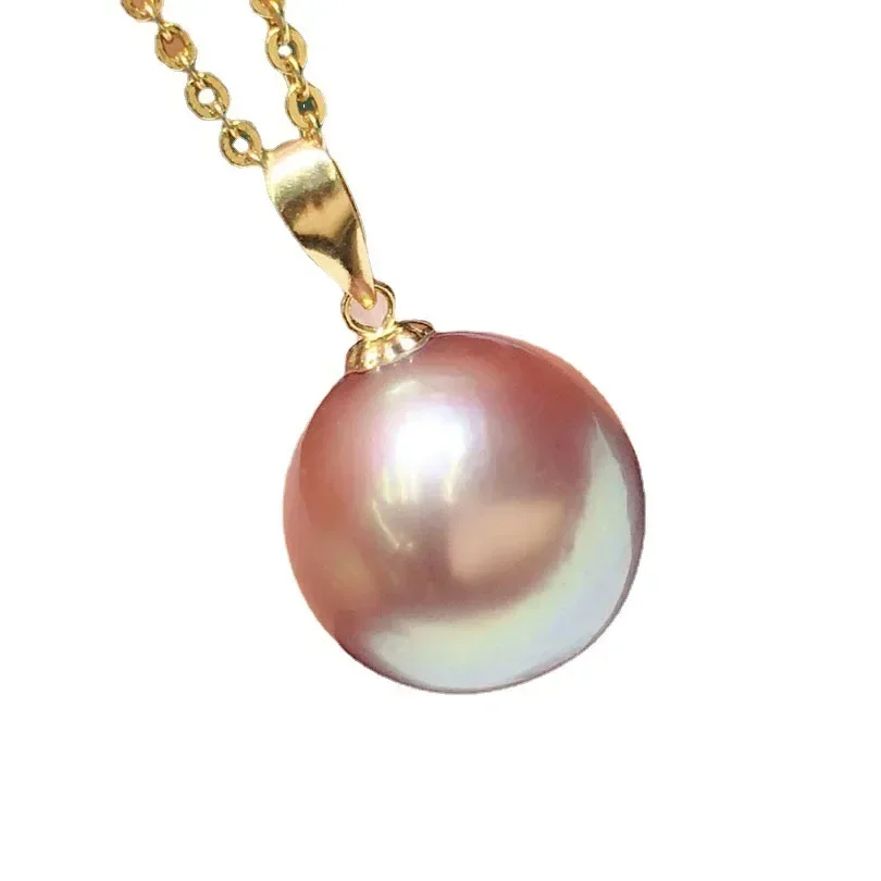 

Charming 18 "10-11MM South Sea Just Round Pink Purple True Pearl Chain Pendant Necklace Pearl Lock Gold Plated 18K