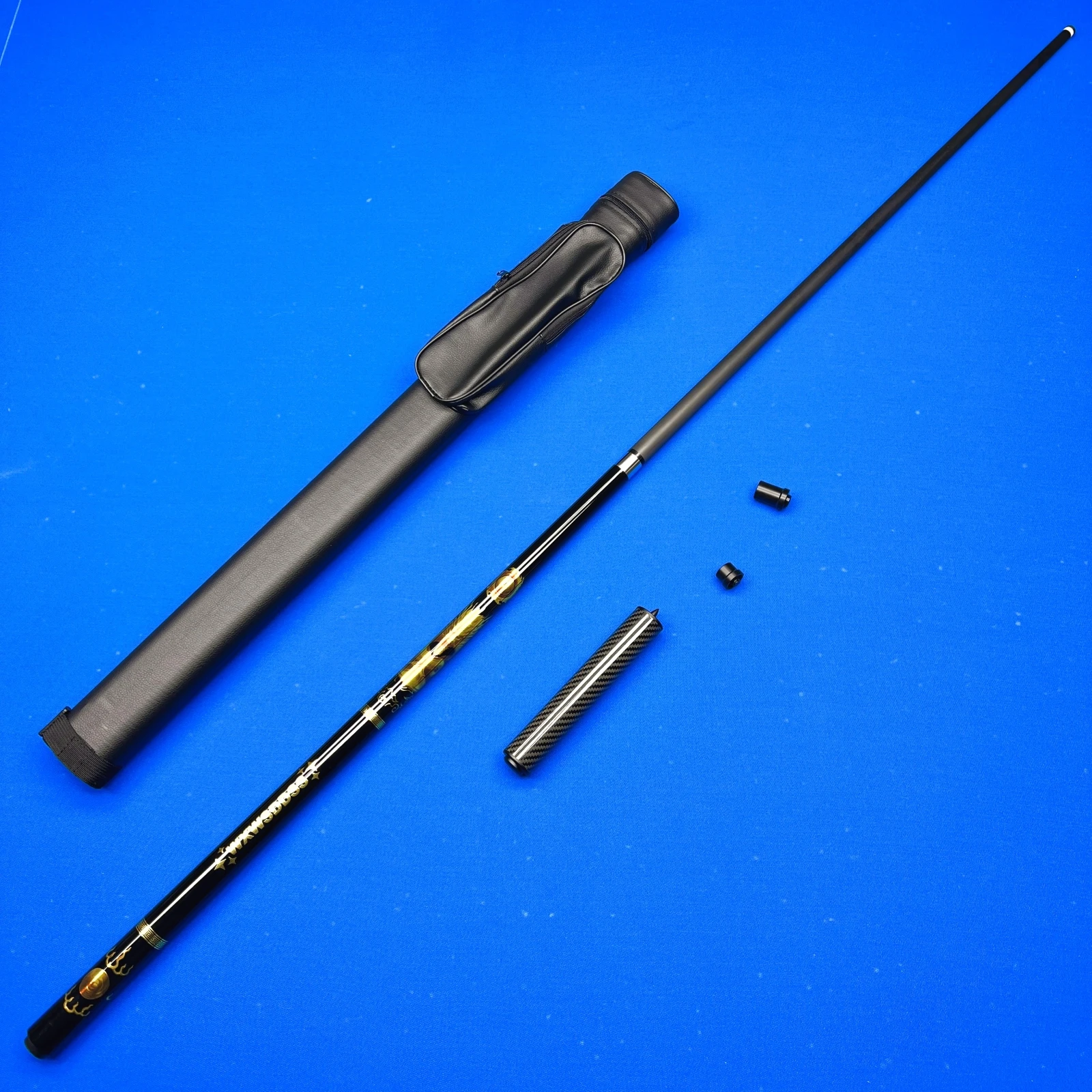 Carbon Fiber Low Deflection Pool Cue (12.5mm Tip) with Chinese Dragon Design - Includes Cue Extension and Protective Hard Case