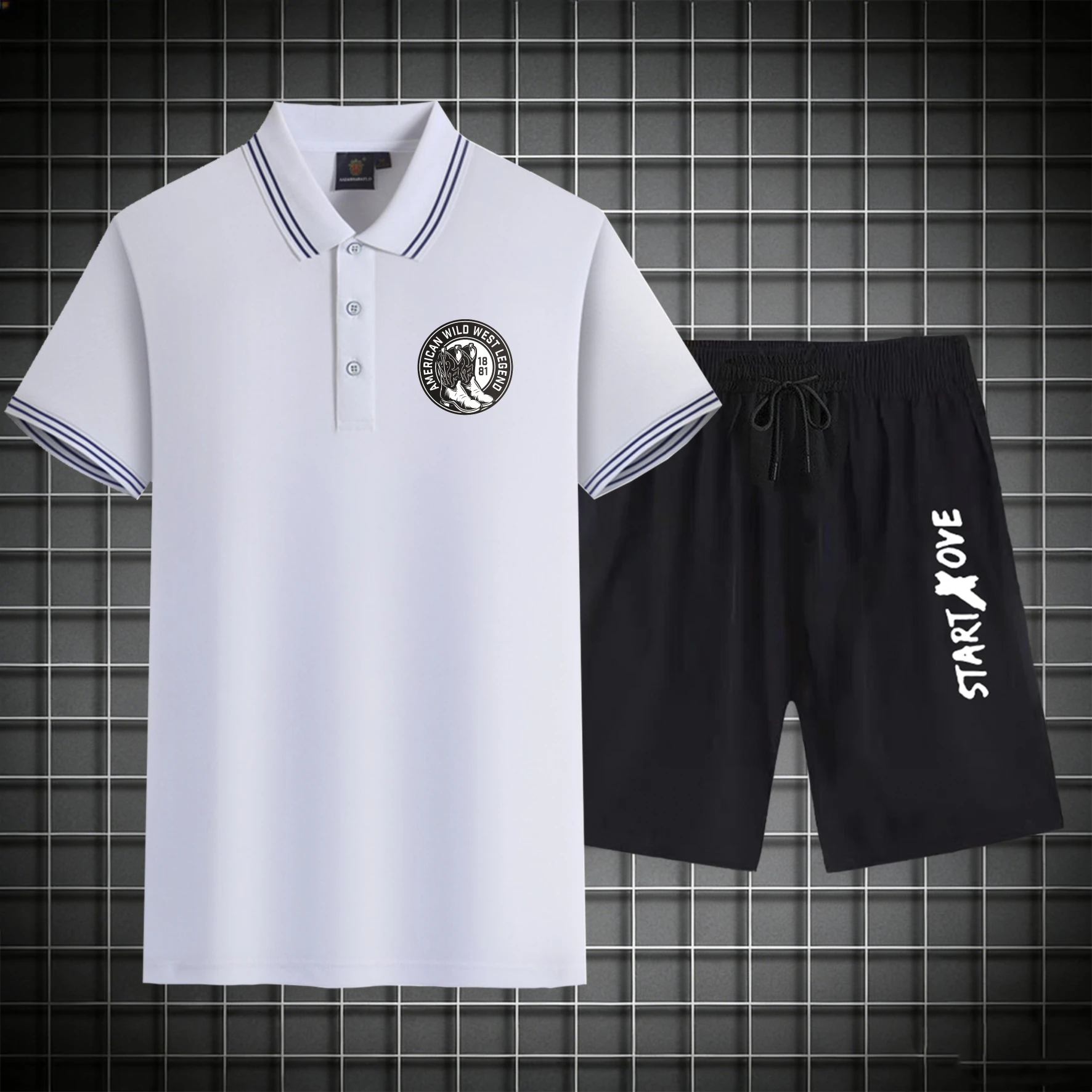 

men's Polos sets 2026 Summer men's suits sweat suit Printed Short sleeve Graphic sets for men Polyester jogging suit Sportswear