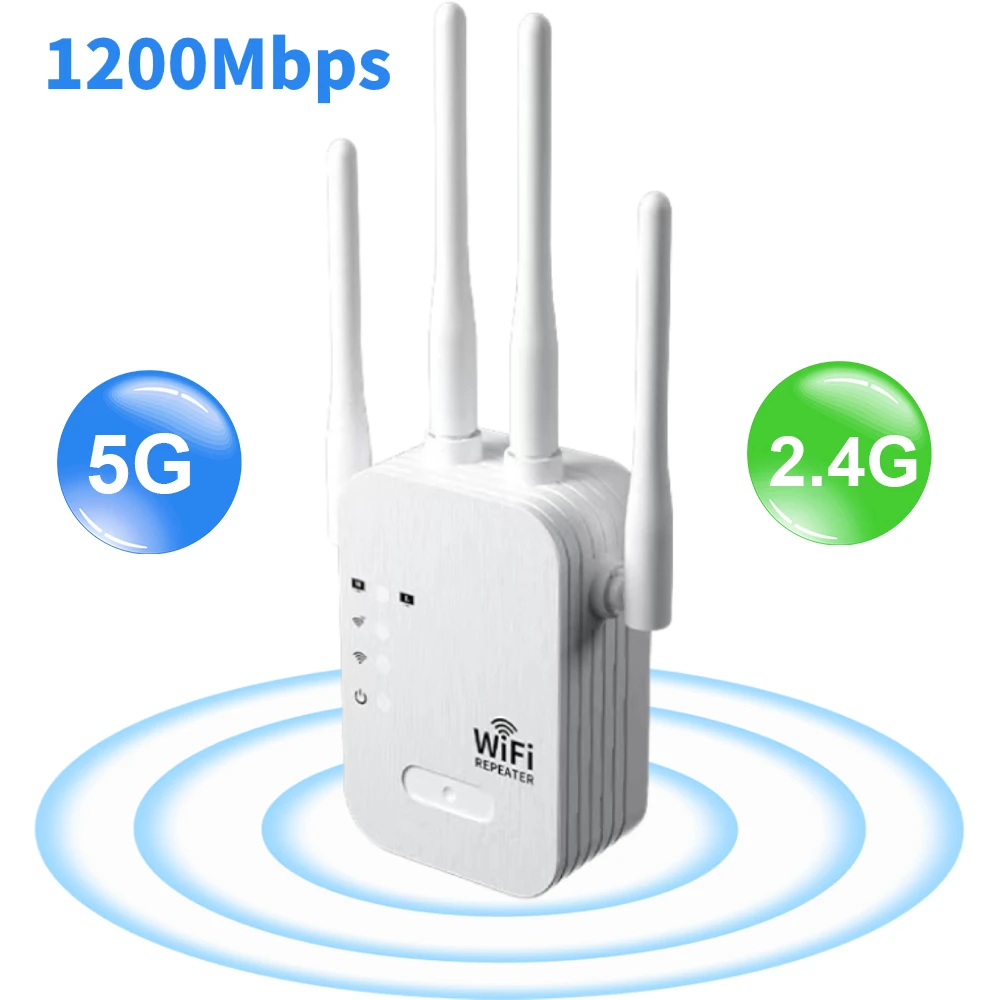 ワイヤレスwifiリピーター,1200mbps,デュアルバンド,2.4ghz,5ghz,拡張信号増幅器,小規模オフィスおよび家庭用