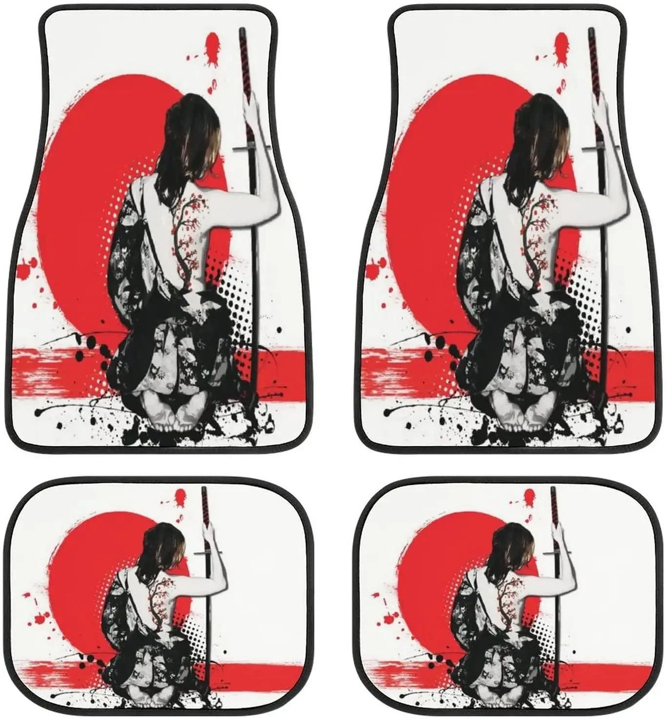 Anime Japan Female Samurai Art Car Mats Universal Fit Car Floor Mats Fashion Soft Waterproof Car Carpet Front&Rear 4 Pieces