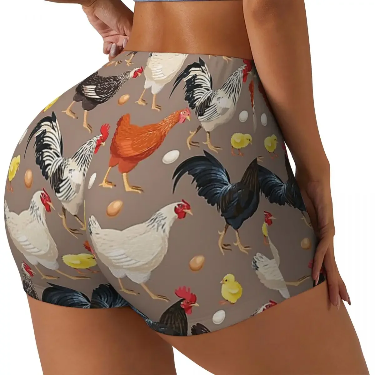 Custom Chicken Colorfull Pattern Women Gym Workout Running Shorts Athletic Volleyball Biker Yoga Shorts