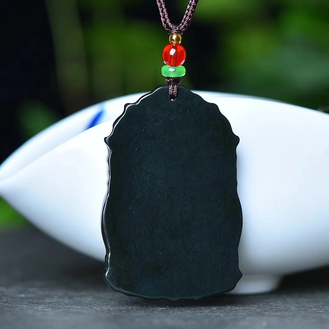 Exquisite Hetian Jade Green Jade Double Dragon Buddha Pendant Jewelry HT001