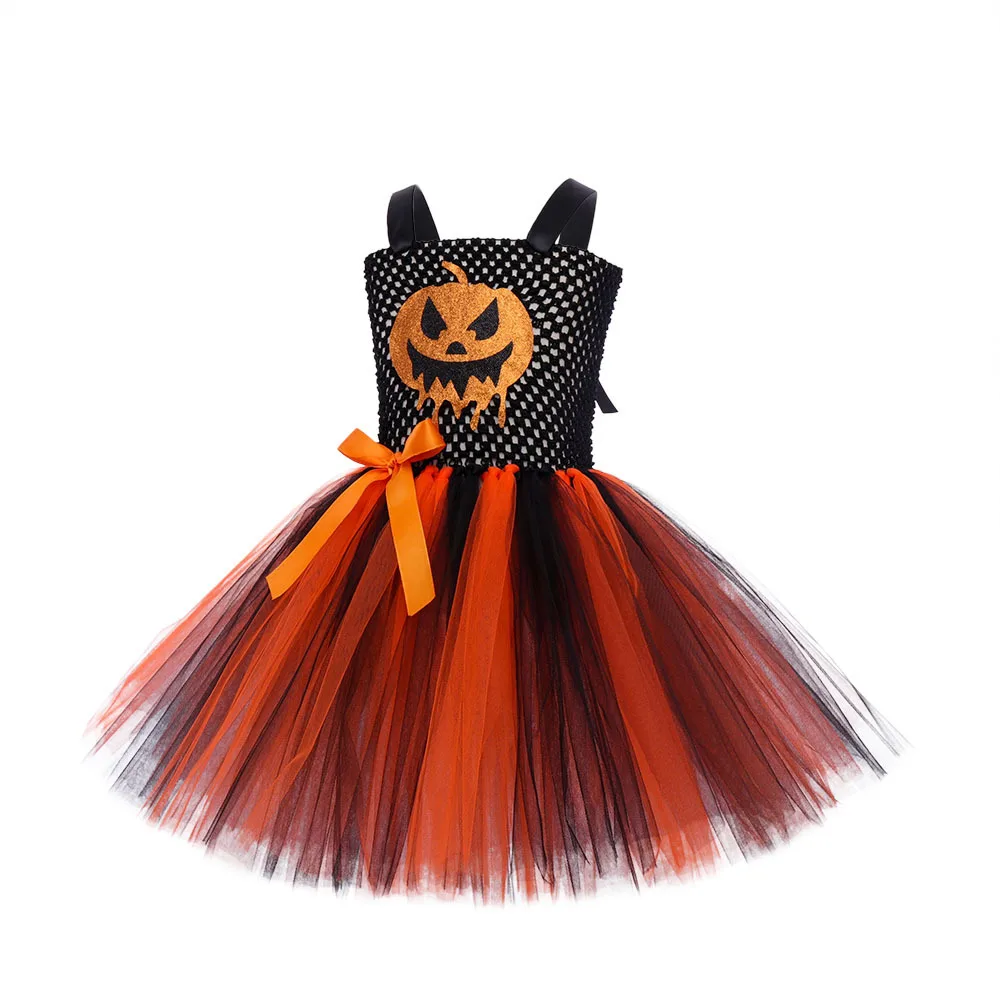 Tutu-Kleid für kleine Mädchen mit Halloween-Motiv, Patchwork-Tüllrock, Kürbisgesicht-Aufdruck für Karneval, Geburtstag, Kostüm-Outfit – Detail 5