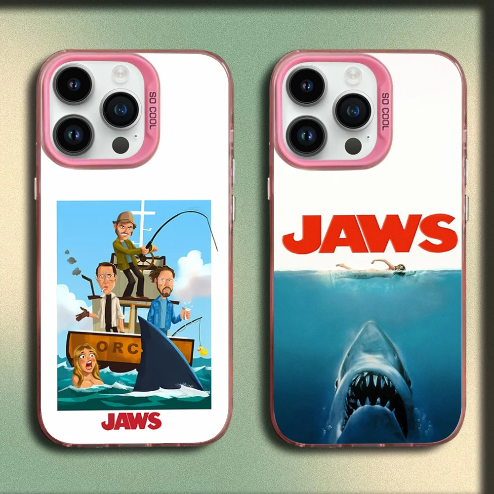 

Film Movie J-Jaws Phone Case For iPhone 16,15,14,13,12,11,Mini,Pro,E,MAX Pink Matte Silicone Cover