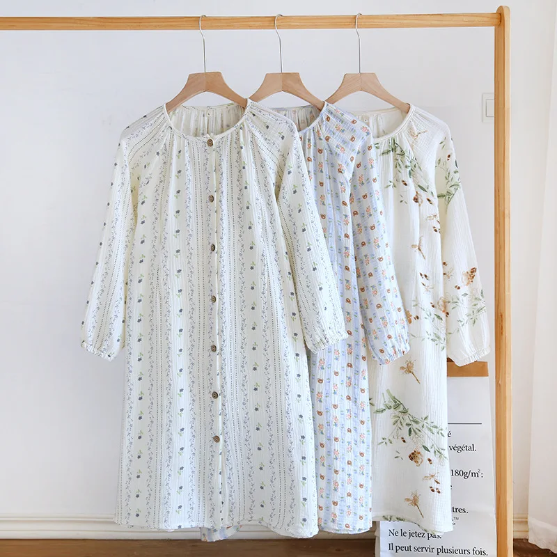 女性授乳用ナイトガウン綿長袖ルーズ妊婦ラウンジウェアナイトドレス産後マタニティパジャマ