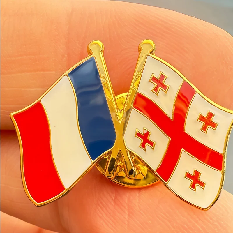 France & Georgia Flag Metal Soft Enamel Lapel Badge Pins Brooches