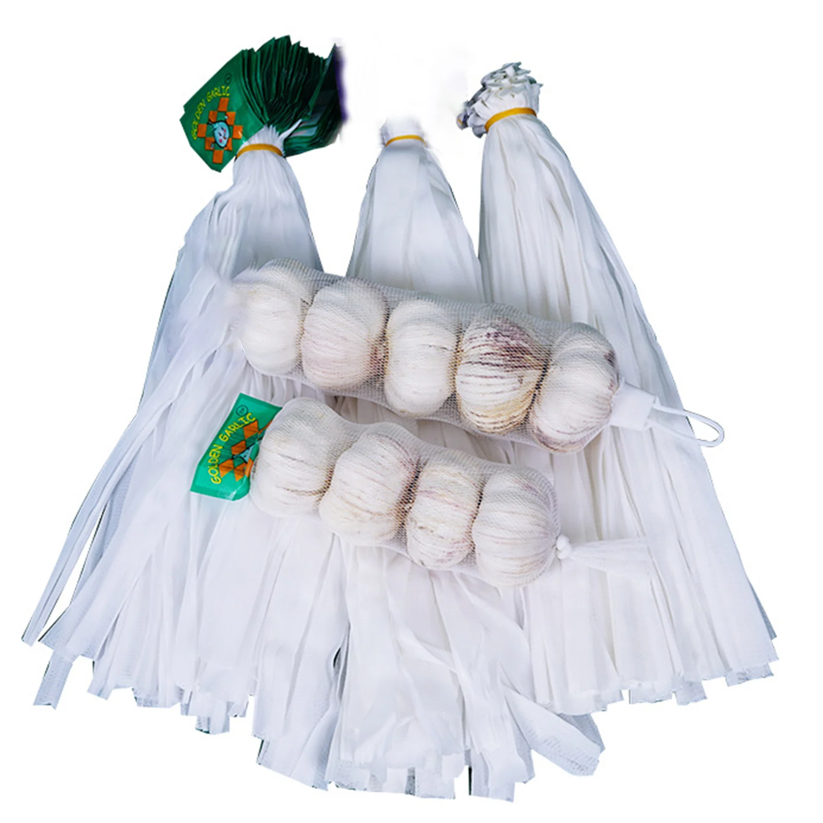 100PCS 마늘 생강 메쉬 보관 가방 통기성 메쉬 생강 마늘 양파 야채 건조 그물 조직 Drawstring