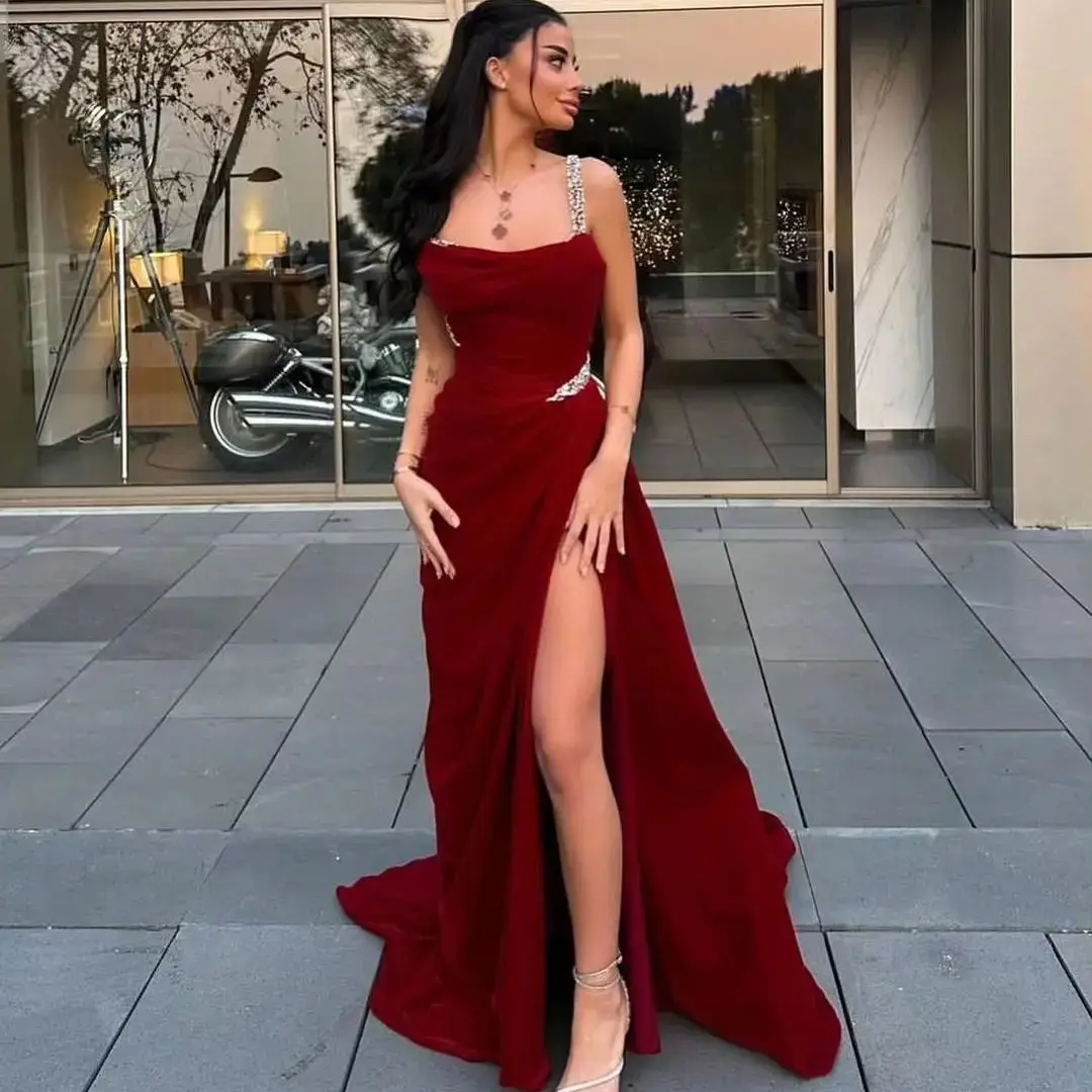 

Burgundy Mermaid Prom Dresses Chiffon Off Shoulder Party Dress Formal Evening Gowns robes de soirée elegante mujer 2024