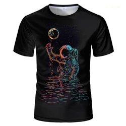 2024 Summer New Fashion Cartoon T-Shirts Interesting Space Astronaut Graphic T Shirt Men's 3D Printing Casual Sports Tops