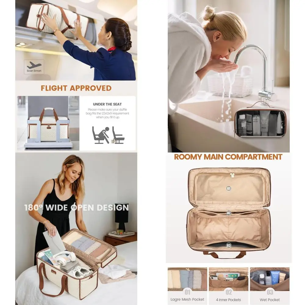 ชุดกระเป๋าเดินทางแบบดัฟเฟิล - สำหรับวันหยุดสุดสัปดาห์และค้างคืน, ช่องใส่ของใช้ในห้องน้ำและช่องใส่ของเปียก, กระเป๋าถือขึ้นเครื่อง, 3 ชิ้น