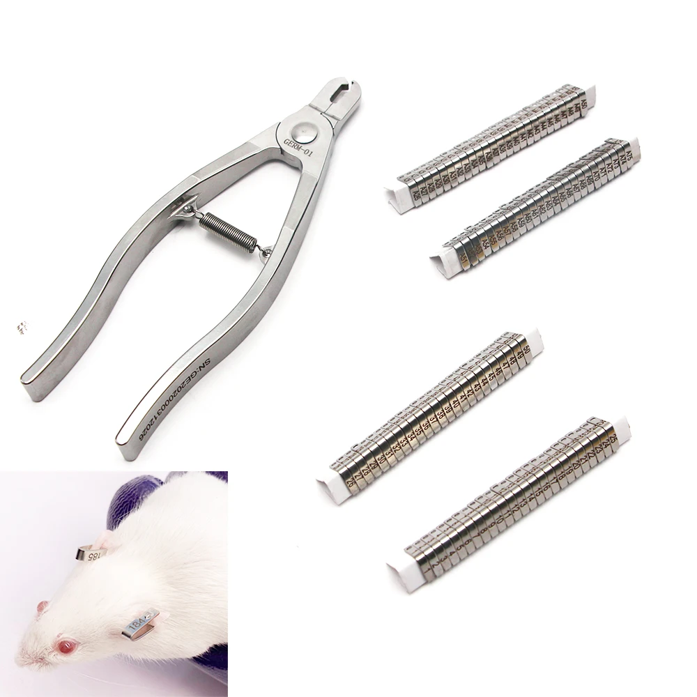 Professtional Rat Fish Mouse Guinea Pig Ear Tag And Plier Stainless Steel Marker Identification Tags Laboratory Equipment