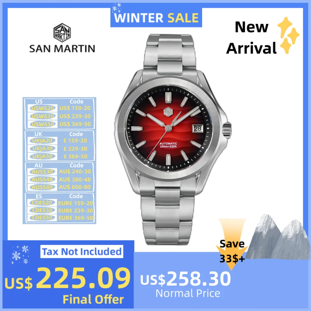 San Martin-Montres mécaniques automatiques pour hommes, NH35, 39mm, cadran du désert, robe 3H, date, fenêtre, étanche, saphir Shoous, SN0129C