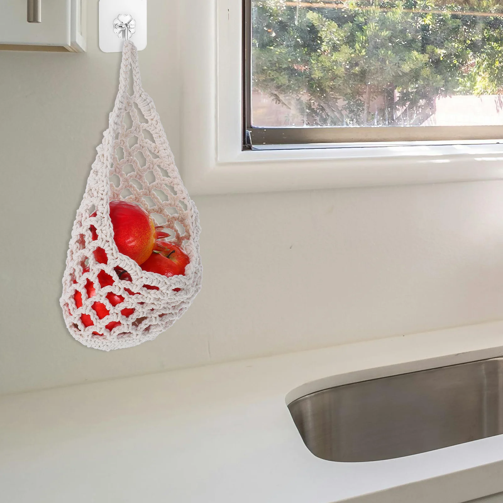 

Woven Hanging Flower Basket Boho Style Wall Mounted Storage for Fruits Vegetables Potatoes Onions Indoor Outdoor Use