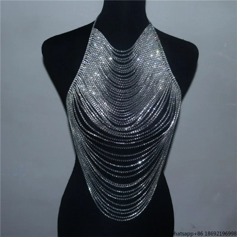 Crystal Body Chain European and American Multi-layer Rhinestone Fringed Bra Chain Top Women's Nightclub Sexy Flash Diamond Vest