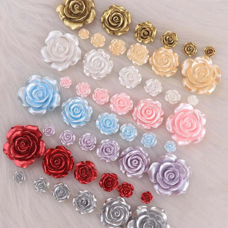 100PCS Pearl Rose Resin DIY Handmade Phone Case Earnail Material Hair Clip Head Rope Decoration Accessories