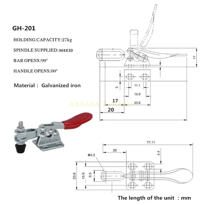 A2BE 수평 토글 클램프 조절 가능한 압력 도구 목공 수정 클립 클립 클램프