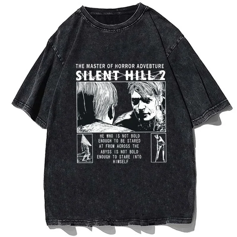 Men T Shirts Silent Hill Japanese Classic Survival Horror Game Vintage Tees Unisex Casual Oversize Tops Crewneck Cotton Tshirt