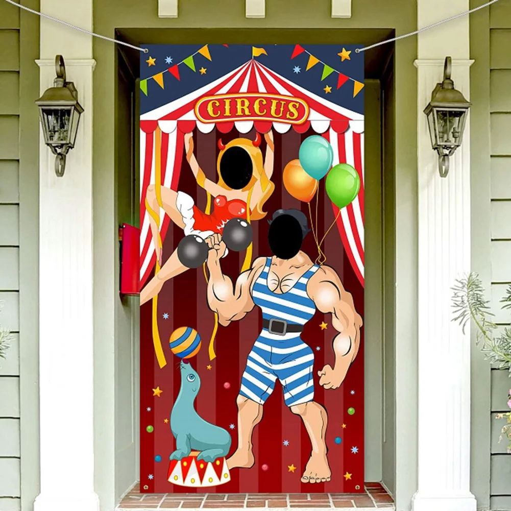 Decoración de fiesta de circo de carnaval, pancarta de puerta de foto de carnaval, accesorios de fondo, pancarta de puerta de foto de tela grande para carnaval