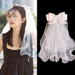Short Small Head Yarn Veil Bow Fluffy Yarn Bride Wedding hair accessories