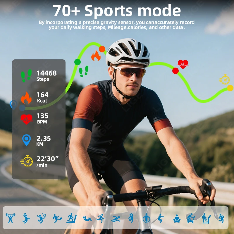 LIGE 1000mAh بطارية سعة كبيرة ساعة ذكية الرجال في الهواء الطلق IP68 الرياضة جهاز تعقب للياقة البدنية الاتصال الصوتي 2.04 "HD النساء Smartwatch #5