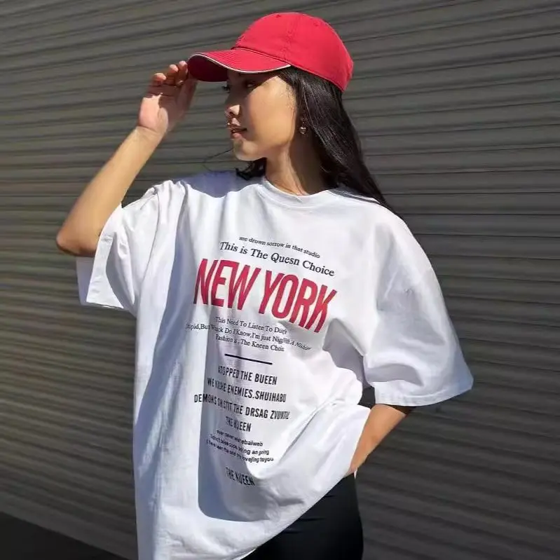 

Women Short-sleeved Top Funny Letter New York Loose Oversized T Shirt