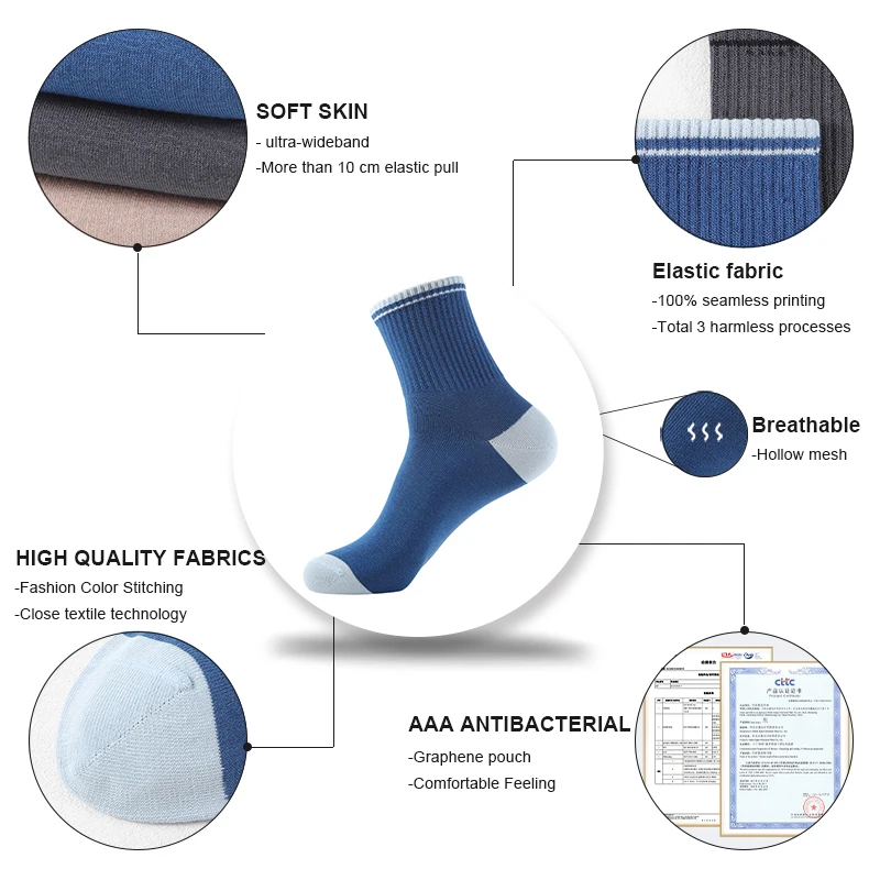 MiiOW 5 Pairs Men's Contrast Color Middle Tube Socks Autumn Winter Cotton Men Socks 3A Antibacterial Mens Long Socks for Outdoor