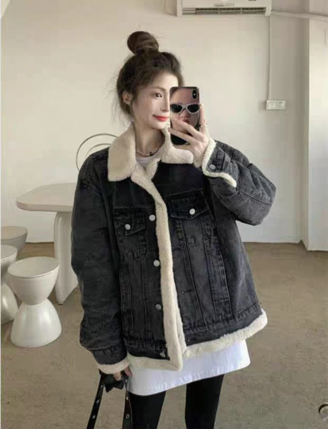 معاطف الدنيم للمرأة طويلة الفراء أفخم المرأة الشتاء فضفاضة تناسب الفرنسية شيك الحضرية السفر التجفيف السريع مقنعين مبطن رقيق الستر