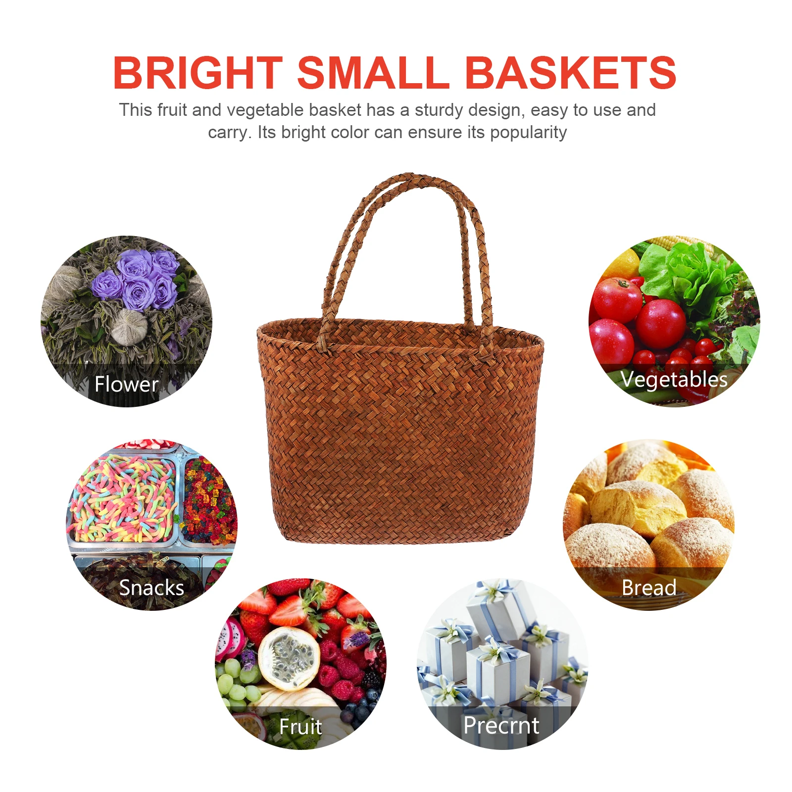 

Large Handmade Straw Picnic Woven Storage Basket Portable Rustic Style Double Handles Snacks Vegetable Storage Basket For