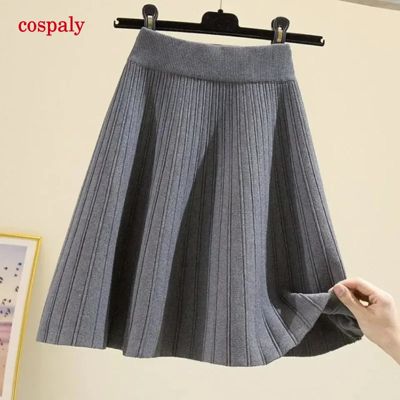 Knitted High Vintage All-Match Skirts For Women Short 2022 New Korean Style Pleated Autumn Chic Women'S Clothing A-Line Skirt