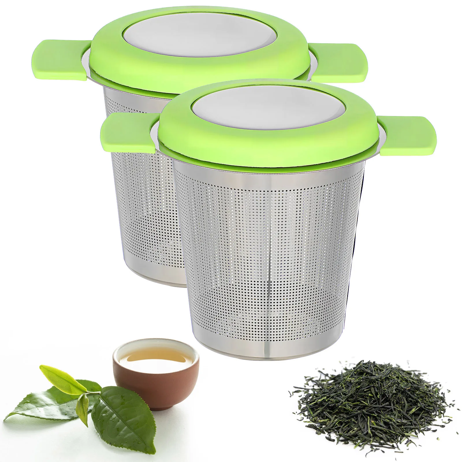 

2pcs Strainers Fine Mesh Stainless Steel Loose Tea Infuser Baskets Double Handles Lidded Design For Hot Tea Brewing Teapot