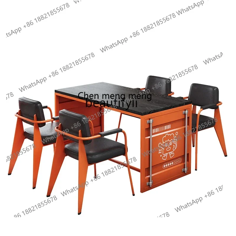 D178 YY Industrial style card seat Western restaurant wine bar lounge area reception negotiation wrought iron soft bag tables ch