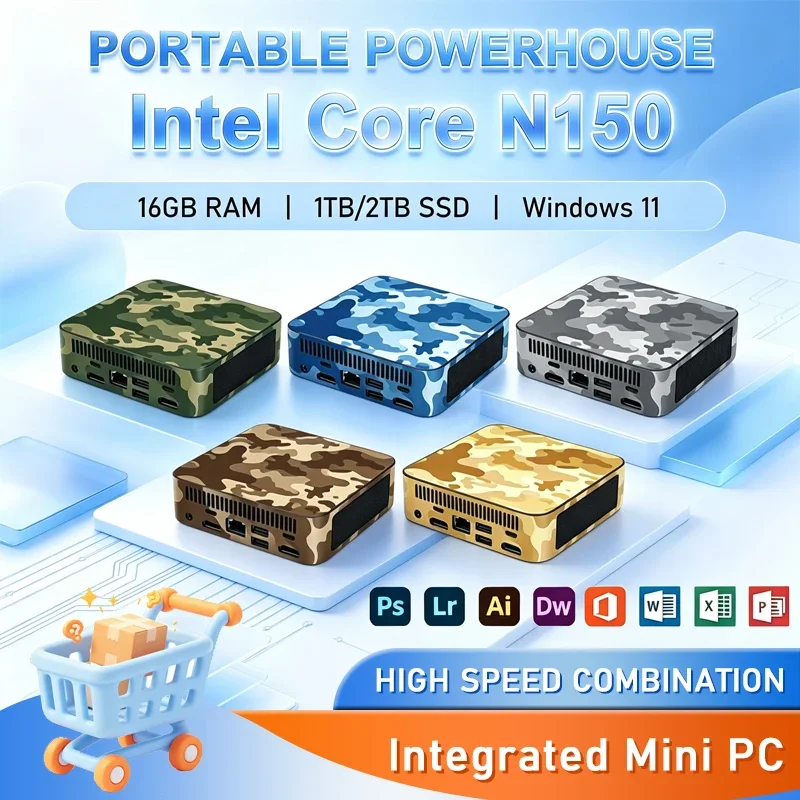 Mini PC Intel Core N150 Windows 11 Small Pocket Cmputer 16GB RAM 1/2TB SSD WIFI6 BT5.2 4K Desktop PC Gaming Computer